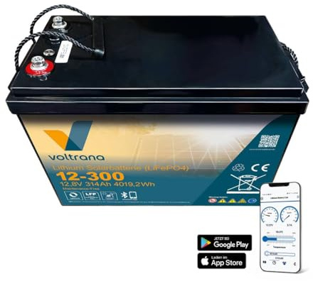 Lithium Solarbatterie 12,8V 314Ah 4019Wh M8 mit Bluetooth & Heizung – Voltrana LiFePO4 Versorgungsbatterie