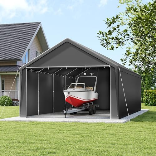 PEILU Carport de 4 x 8 m pour extérieur, garage de tente en bâche PE et cadre en métal, tonnelle de jardin autoportante, tente de garage résistante aux intempéries, tente de voiture de 32 m² pour