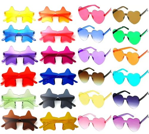 IXOKEV 24 Stück Party Brille Herz, Herz Sonnenbrille, Sternbrille, Hippie Brille Herzform für Erwachsene, Lustige Partybrillen für Foto Requisiten, Lustige Sonnenbrille ohne Rahmen, Sommer Gadgets
