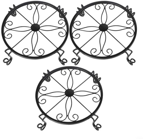 3 soportes para macetas de hierro forjado, soporte para plantas de pie de una sola capa, capacidad resistente de 300 libras, soporte de metales inoxidables para interiores y exteriores, jardín y patio