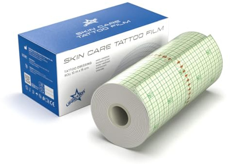 Unistar Transparenter Folienverband - Tattoo Folie Verband 15cm x 10m | Rollen - Selbstklebender Tattoo-Pflaster Wasserfest - Wasserdicht Hautschutzauflage, Folie Heilung, Klebeband