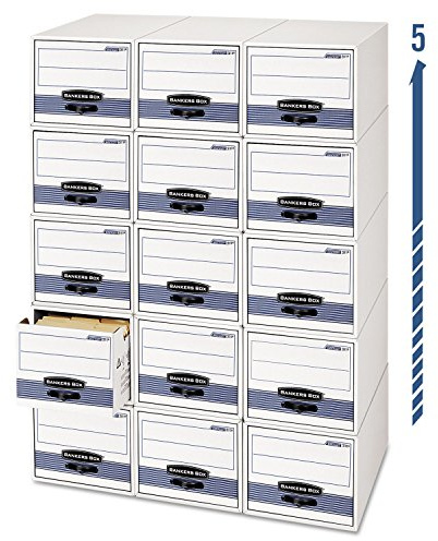 Bankers Box STOR - Confezione da 6 schedari salvaspazio, impilabili, 5 alti, lettere, bianco/blu