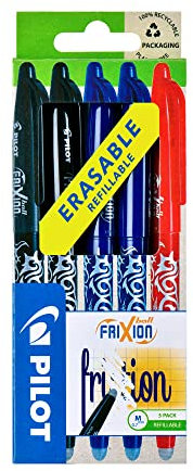 Pilot Frixion Ball - Set di penne a sfera cancellabili (2 nere, 2 blu, 1 rossa), 0,7 mm