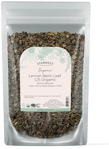 Starwest Botanicals Organic Lemon Balm Leaves - Dried Herb for Tea, Loose Leaf Natural Herb, Cut & Sifted Lemon Balm, Certified Kosher, Non-GMO - 4 oz Bag