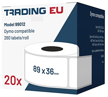 LabelTrade Kompatibel/Ersatz für Dymo 99012 36 x 89 mm 260 Label Etiketten pro Rolle/Seiko SLP-2RLE 36 x 89 mm 260 Label pro Rolle (20x)