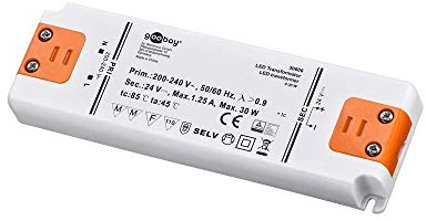 goobay 30606 230V Spot Transformator 30W Gesamtlast Treiber DC Gleichspannung LED Driver 24V Trafo kein Flackern, Kunststoff, W, Weiß, 30 Watt