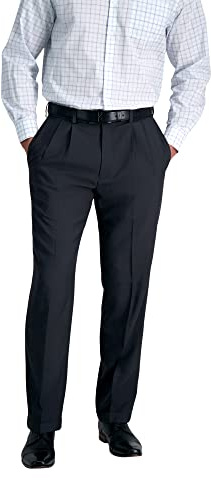Haggar Men's E-Clo Repreve Classic Fit Pleat Front Dress Pant with Hidden Expandable Waistband Charcoal 34W x 29L