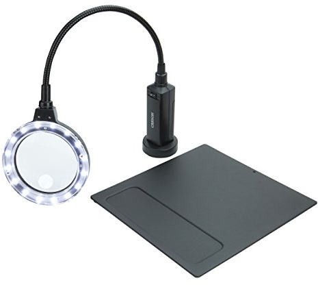 Carson MagniFlex Pro 2X Standlupe mit LED, Magnetfuß, Flex-Hals und Stabiler Bodenplatte (CP-90EU)