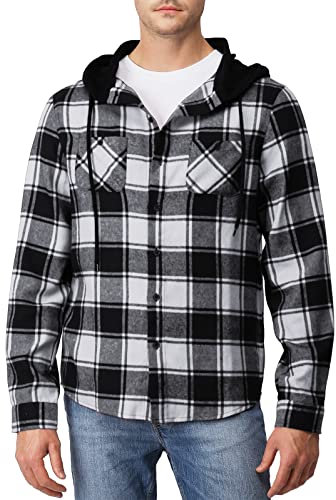 H2H Men's Flannel Plaid Checkered Long Sleeve Shirt Hoodie With Front Pockets