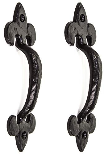 2X Black Cast Iron 7 Fleur De LYS Pull Handles