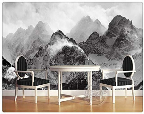 Fototapete 3D-Wallpaper, Schwarz-Weiße Berge Und Wolken Für Das Sofa Tv-Schlafzimmer Hintergrund, 350Cmx245Cm