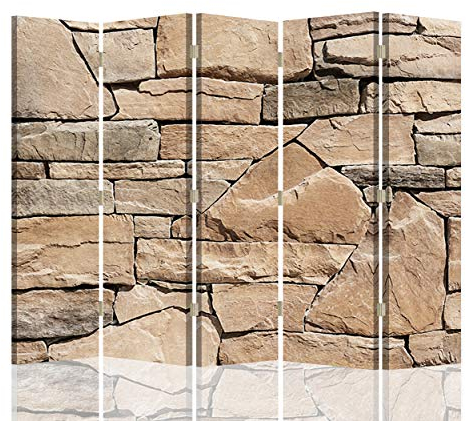 Paravent Mauer Ziegel Abstrakt 180x175 cm 5 Teilig Modern Design beideseitig Raumteiler Wandschirme Foto Trennwand Raumtrenner Sichtschutz Spanische Wand auf Leinwand Bedruckt Stein Wand Loft Braun