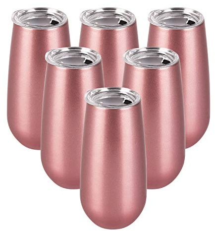 Sektglas mit Deckel, doppelt, isoliert, 170 ml, unzerbrechlich, wiederverwendbar, tolles Geschenk für Freunde, Familie, Weihnachten, Geburtstag 6 Oz rose gold