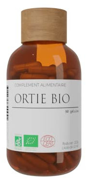 Nature AZ Ortie Bio 90 gélules, Urtica dioica (ortie piquante), 600 mg/jour (3 gélules) dont 1,9 mg de silicium, origine Lozère, sans additif, sans agent de charge, complément alimentaire
