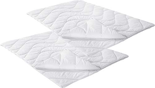 Erwin Müller Vier-Jahreszeiten-Bett Lech mit Faserfüllung, Bettdecke, Ganzjahresdecke, 2er-Pack weiß, 155x220 cm - optimaler Feuchtigkeitsabtransport, waschbar, in ergonomischer Wellensteppung