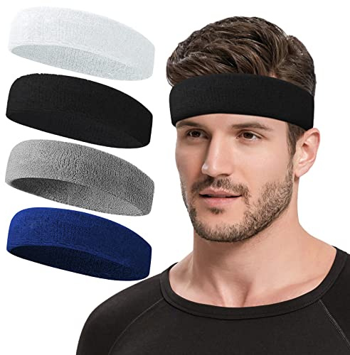 NONSTOP Mens Headband Sweatbands for Men Women, Sweat Wicking Head Bands Mens Sports Towel Headbands Cotton Terry Cloth Sweat Band for Tennis, Basketball, Running, Gym, Workout, Exercise