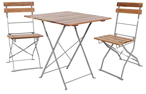 Mojawo 3-teiliges Biergarten Set Balkonmöbel Bistroset Klapptisch + 2 Klappstühle Akazienholz und pulverbeschichteter Stahl 70x70cm