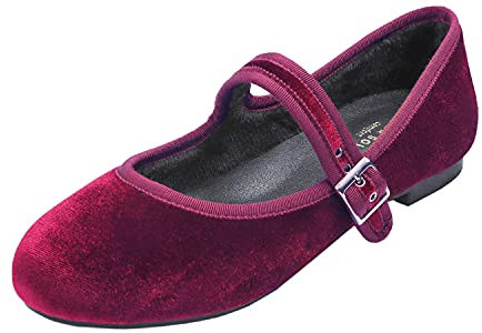 Feversole Women's Comfort Ballet Flats Strap Comfort Casual Mary Jane Shoes Cozy Warm Burgundy Red Velvet Mary Jane with Short Plush UK Size 3.5