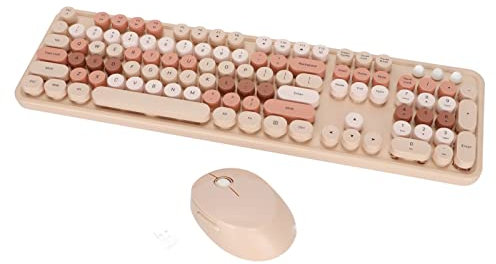 Wireless Keyboard and Mouse Combo, 2.4G Wireless Portable 104 Keys Retro Round Keycaps Keyboard Typewriter Style, 1600DPI Quiet Keyboard Set, for Windows XP 7 8 10(sweet milk tea color mixed color)