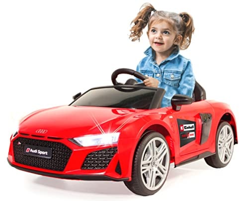 JAMARA 460915 Ride-on Audi R8 Spyder rot 18V Einhell Power X-Change – Li-Solo (ohne Akku und Ladegerät), Elektroauto für Kinder mit 2 Motoren, Sportlenkrad, Musik, USB, Bluetooth, Schnellwechsel-Akku
