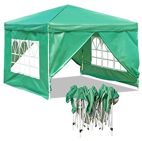 Baroni Home Gazebo da Giardino 3x3 m con 4 Pareti Laterali con finestre, Tenda da esterno per eventi, feste e uso commerciale, Impermeabile, Pieghevole, Verde