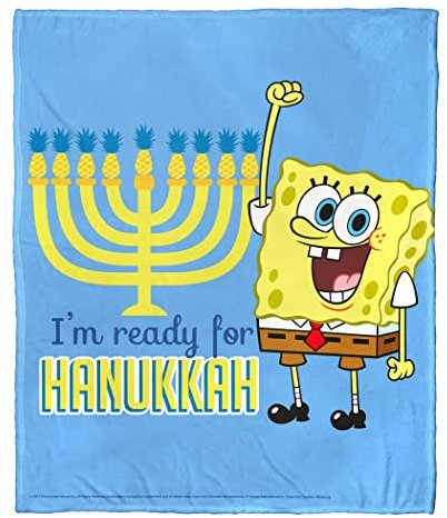 NORTHWEST Nickelodeon's Spongebob Schwammkopf mit seidiger Haptik, Überwurfdecke, 127 x 152,4 cm, I'm Ready for Hanukkah