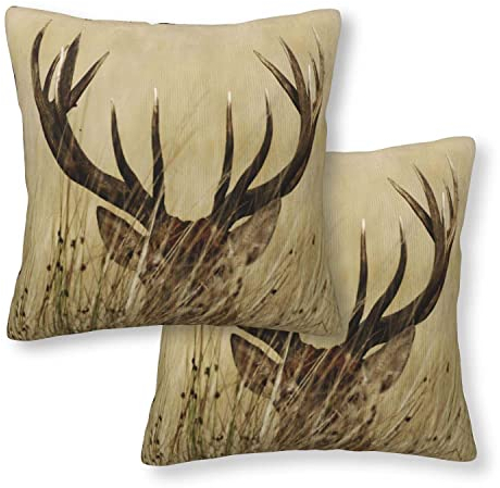 Dekorativer Kissenbezug, Hirsch im Gras, 5er-Set, 45,7 x 45,7 cm, quadratische Kissenbezüge mit Reißverschluss für Couch, Sofa, Bett, Wohnzimmer, Schlafzimmer