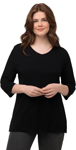 Ulla Popken Damen Shirt, Rippjersey, V-ausschnitt, 3/4-arm, Biobaumwolle Shirt, Rippjersey, V-Ausschnitt, 3/4-Arm, Biobaumwolle