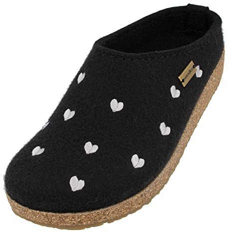 HAFLINGER Grizzly Cuoricini Filzpantoffel Herz Hausschuh Kork (Schwarz 203), Gr 36