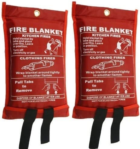 Feuerlöschdecke, groß, schnell aufklappbar, mit Schlaufen, 1 x 1 m, ideal für Küche, Büro, Zuhause, Garage, Wohnwagen usw. (2 x (1 x 1 Feuerdecke))