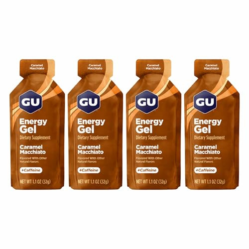 GU Energy Running Gels - 4 Gel Taster Pack - Sports Energy Gels For Running , Cycling, Triathlon (Caramel Macchiato), 32 g