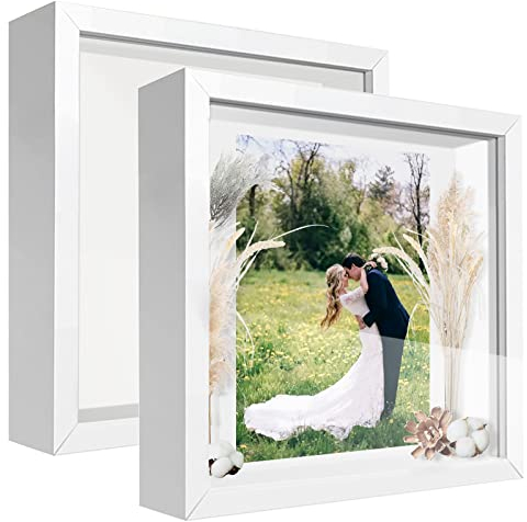 sunmeg 2Pcs 3D Shadow Box 12x12 Picture Frame Wooden Deep Box Square Photo Frames Desktop or Wall Hanging for Medal, Flower & Crafts Display