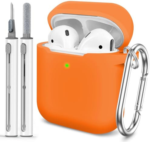 Woyinger Funda para AirPods, viene con bolígrafo limpio, funda protectora de silicona suave con hebilla para mujeres y hombres, compatible con Apple AirPods de 2ª generación de funda de carga, LED