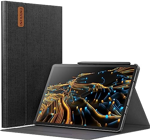 INFILAND Hülle für Samsung Galaxy Tab S10+ Plus / S9 FE+ Plus / S9+ Plus (12,4 Zoll 2024/2023), Multi-Winkel Ständer Dünn Schutzhülle mit Stifthalter, Auto Schlaf/Wach, Schwarz
