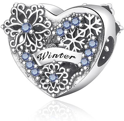 Symretie Herz Charms Anhänger 925 Sterling Silber Saison Winter Schneeflocke Bead Blau Charms Kompatibel mit Europäischen Armbändern und Halskette