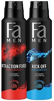 Fa For Men Deodorant & Bodyspray Attraction Force, 1x 150ml & Fa Deodorant & Bodyspray Kick Off, 1x 150ml