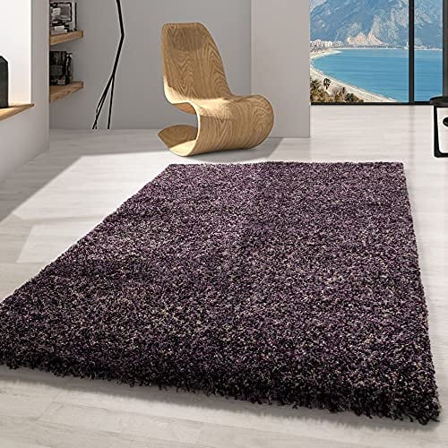 Carpetsale24 Teppich Wohnzimmer Shaggy Flokati Lila - Grau - Weiß 60 x 110 cm Meliert Design - Moderne Hochflor Teppich Schlafzimmer Extra Weich und Pflegeleicht - Flauschiger Teppich Langflor Läufer
