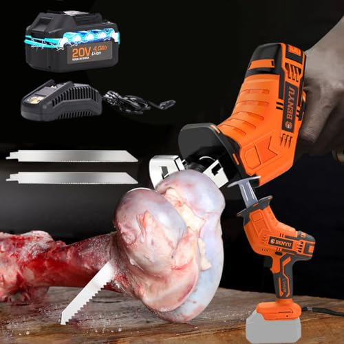 CHHMAELOVE 48VF Electric Bone Saw For Meat with 225mm Length Blade*2/4.0 ah Batteries - Commercial Stainless Steel Lithium Battery Bone Saw, Meat and Bone Cutting Tool