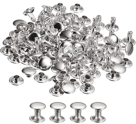QUARKZMAN 100 Set di Rivetti in Pelle, 6x6mm Rivetti a Doppia Testa in Metallo per Riparazione Fai da Te di Artigianato in Pelle Borse Cinture Scarpe, Tono Argento