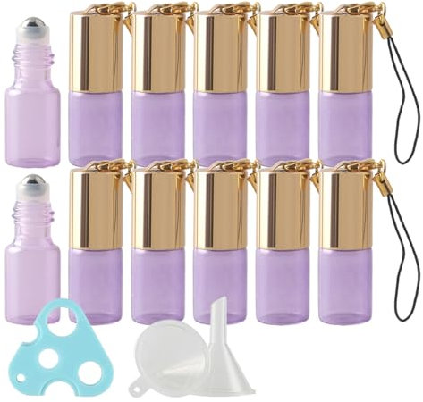 LusDoly 48 Pezzi Viola Bottiglia da 3 ml Roll On Vuoto Portatile Oli Essenziali Bottiglie in Vetro con tappi, Per Profumi, Liquidi, Oli Essenziali