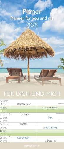 Alpha Edition - Planer Für Dich und mich 2025 Familienplaner, 19,5x45cm, Familienkalender mit 2 Spalten, viel Platz für Eintragungen, Mondphasen und Ferientermine DE/AT/CH
