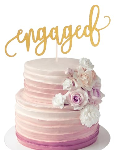 Gold Glitter Engaged Cake Topper - Engagement Theme Cake Topper, Wedding Anniversary Bridal Shower Bachelorette Party Cake Decorations Party Supplies
