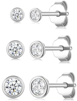 Ecripe 3 Paar 925 Sterling Silber Ohrstecker, Hypoallergene Cubic Zirkonia Ohrstecker Silber für Frauen, Funkelnde Ohrläppchen Knorpel Ohrstecker, Ohrringe für den Schlaf Ohrringe Damen (2/3/4 mm)