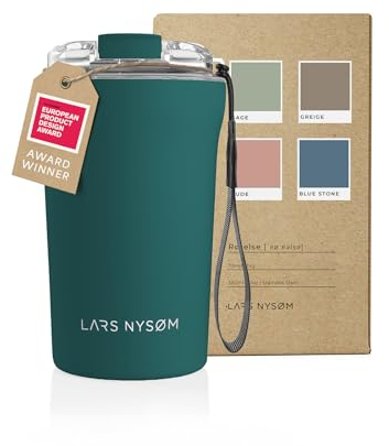 LARS NYSØM Thermo Kaffeebecher to go mit Trageschlaufe & Tritan Deckel | Travel Mug 0,38 Liter mit Isolierung | Auslaufsicherer Edelstahl Thermobecher für Café & Tee (Pine Green, 380ml)