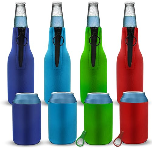 GZkushi 4 enfriadores de botellas de cerveza, enfriadores de botellas de cerveza, de neopreno, con 4 unidades de enfriador de latas de 330 ml y 2 abridores de botellas, adecuado para personas que