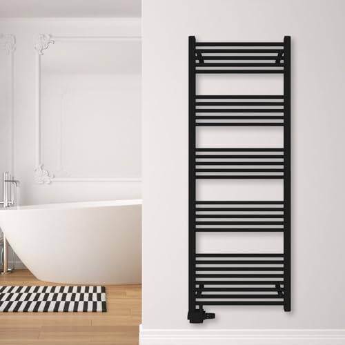 SHV Badheizkörper Pegasus mit Seitenanschluss in schwarz matt | Heizkörper für Badezimmer, Handtuchhalter für Wand im Bad, Handtuchheizkörper, Handtuchtrockner aus Stahl (600x1600 mm)
