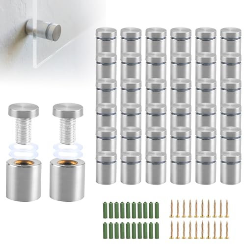 YKUKIZEE 36 PCS Stand Off Sign Fixing 19x25 mm Stainless Steel Advertising Nails Advertising Screw Stand Off Fixings Bolts Silver for Wall Display Poster Billboard