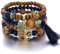 LICHUANUK Boho 4 Stück Armbänder Holzperlen Quaste Armband, Chakra Armband für Frauen, Natürliches Kristall heilsteine armband, Frauen Baum des Lebens Charm Statement Armreifen, Blau