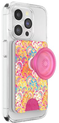 PopSockets Phone Wallet with Expanding Grip and Adapter Ring for MagSafe, Phone Card Holder, Wireless Charging Compatible, Wallet Compatible with MagSafe - Paisley Gaudy