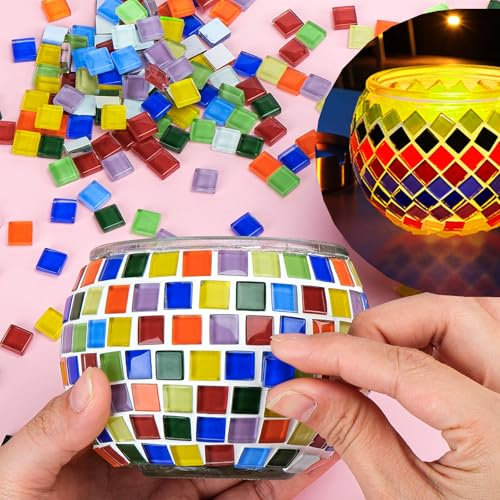 Kit de bougeoirs en mosaïque de verre - Kit de bricolage créatif en verre mosaïque pour enfants et adultes - Pierres de mosaïque multicolores - Photophore pour la maison - Éclairage, décoration, œuvre